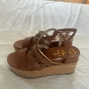 Jessica Simpson Brown Wedge Sandals with Cork Heel and Crisscross Straps